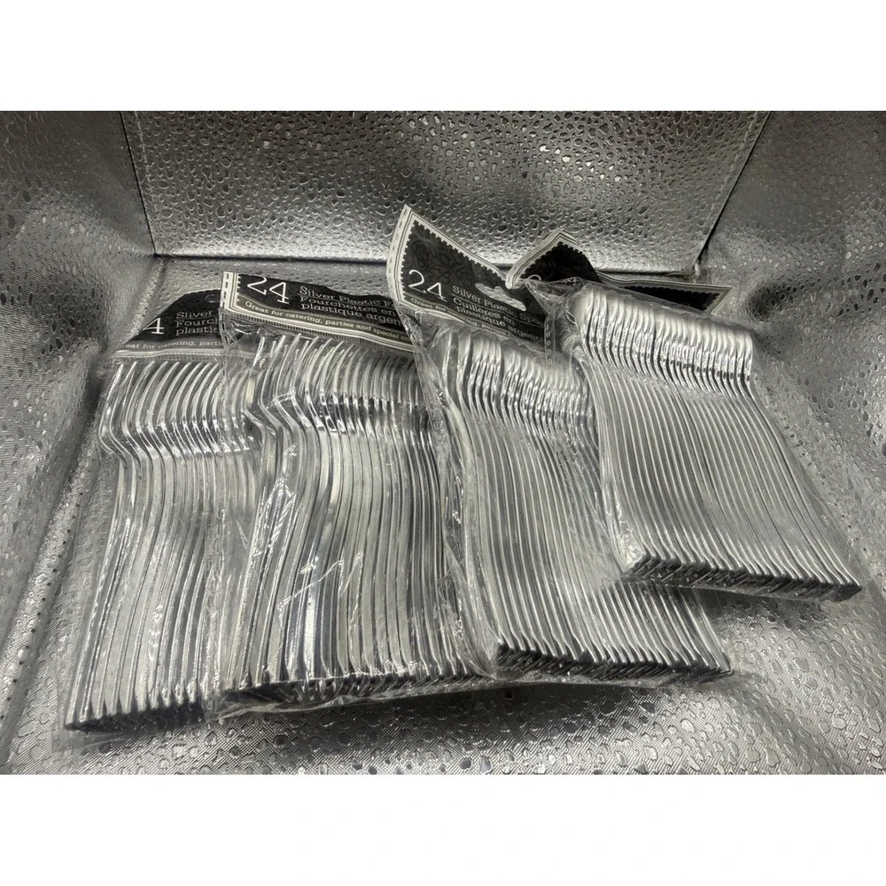 Greenbrier International Silver Plastic Cutlery Set 96pc Forks Spoons Bulk Pack